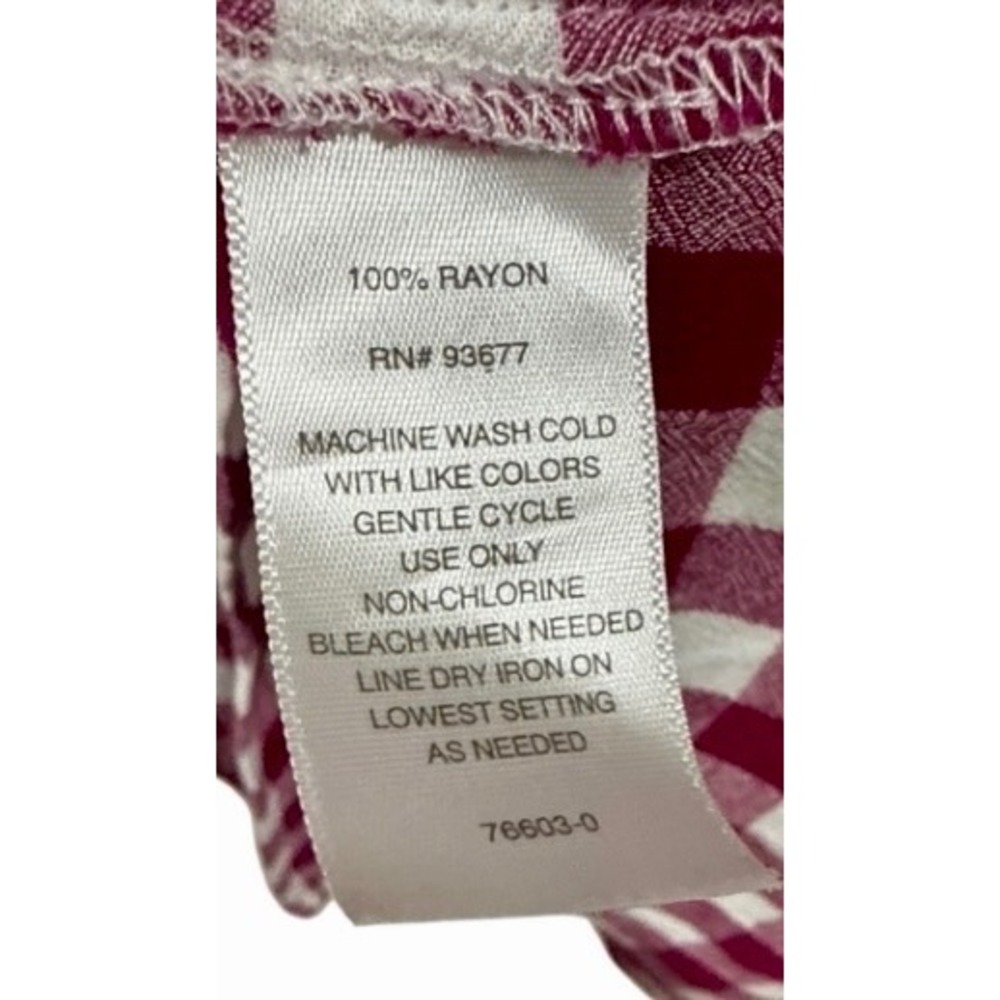 Liz Claiborne Blouse Womens ExLarge Burgundy Gingham Rayon V Neck Preppy - Picture 9 of 12